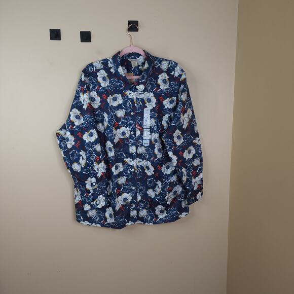 Duluth Wrinklefighter Button Up Shirt in Navy Sun Floral Plus Size 2X - Picture 1 of 8